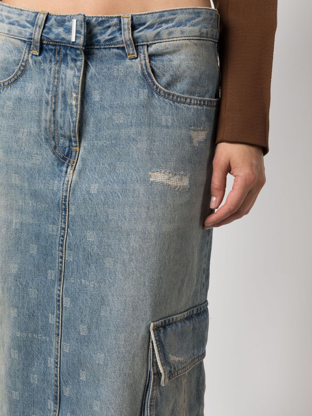 monogram-print denim cargo skirt - 5