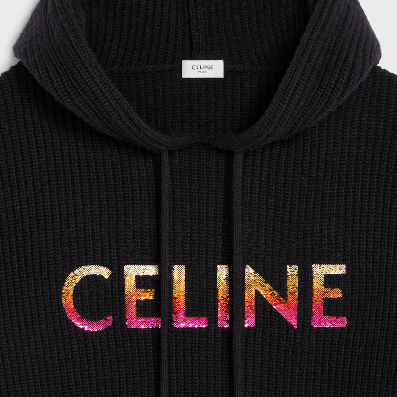 CELINE EMBROIDERED HOODED SWEATER IN RIBBED WOOL 4