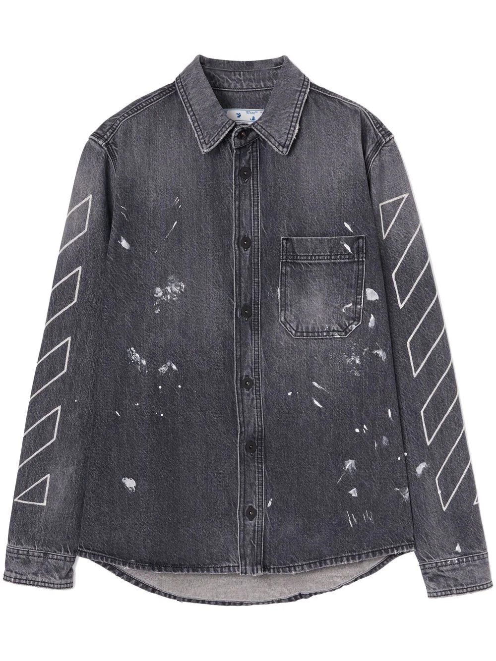 Diag-stripe distressed denim shirt - 1