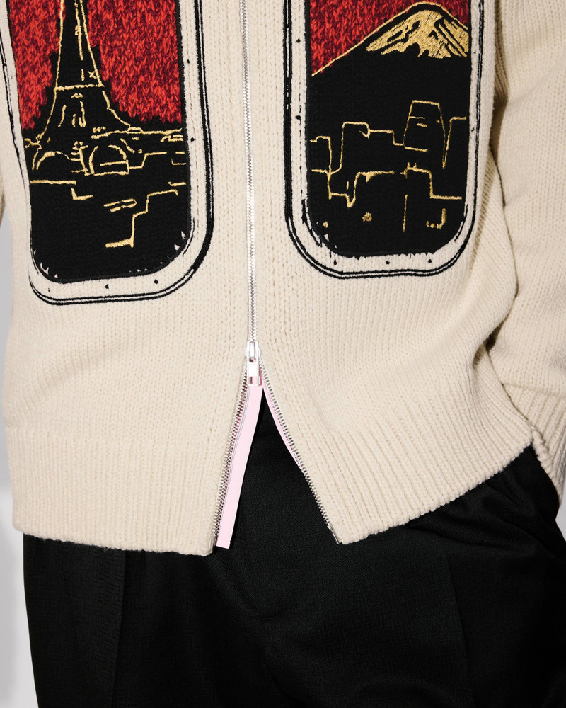 'KENZO City' embroidered zipped knitted cardigan in wool cotton 9