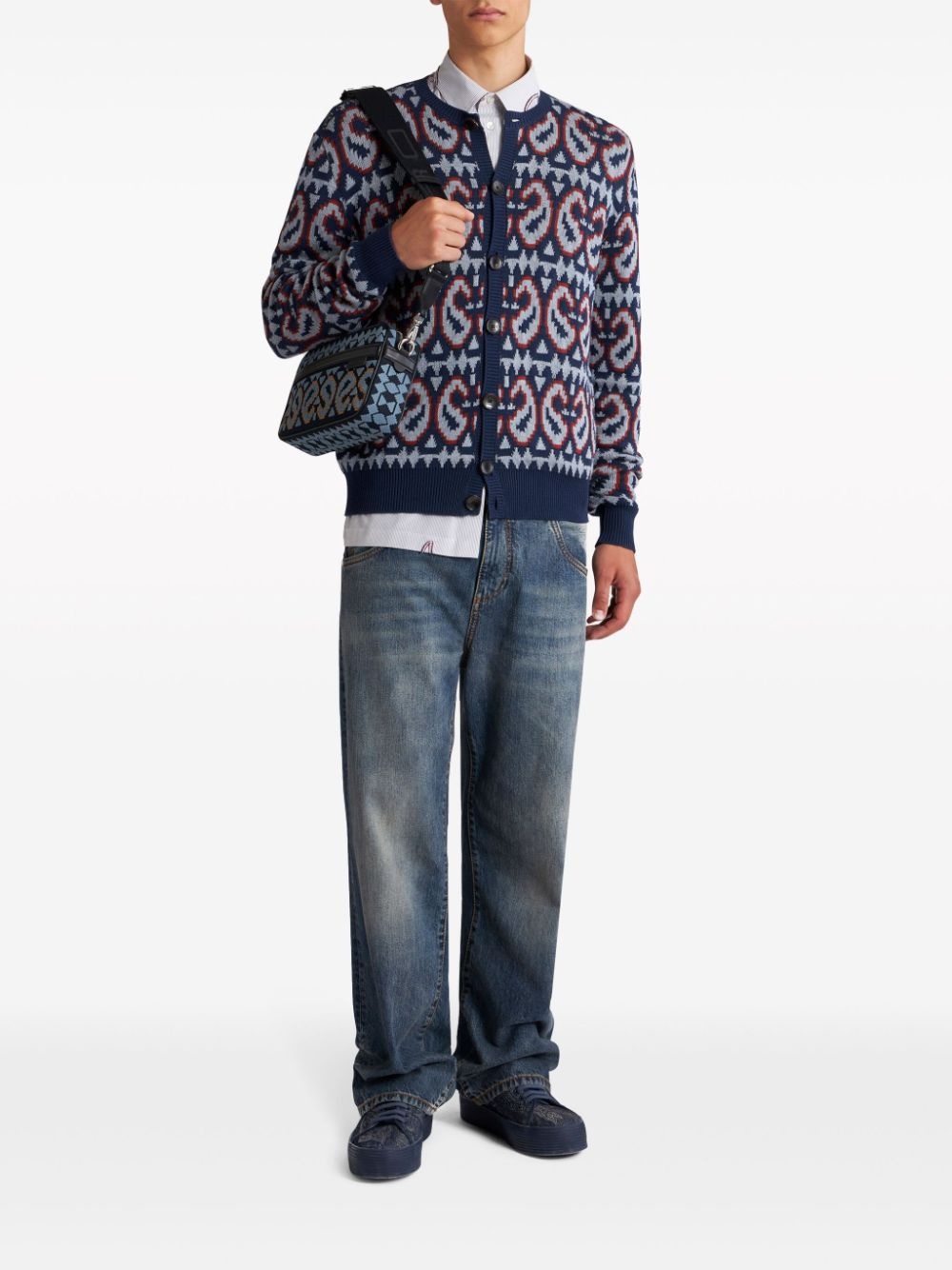 paisley-jacquard cotton blend cardigan - 2