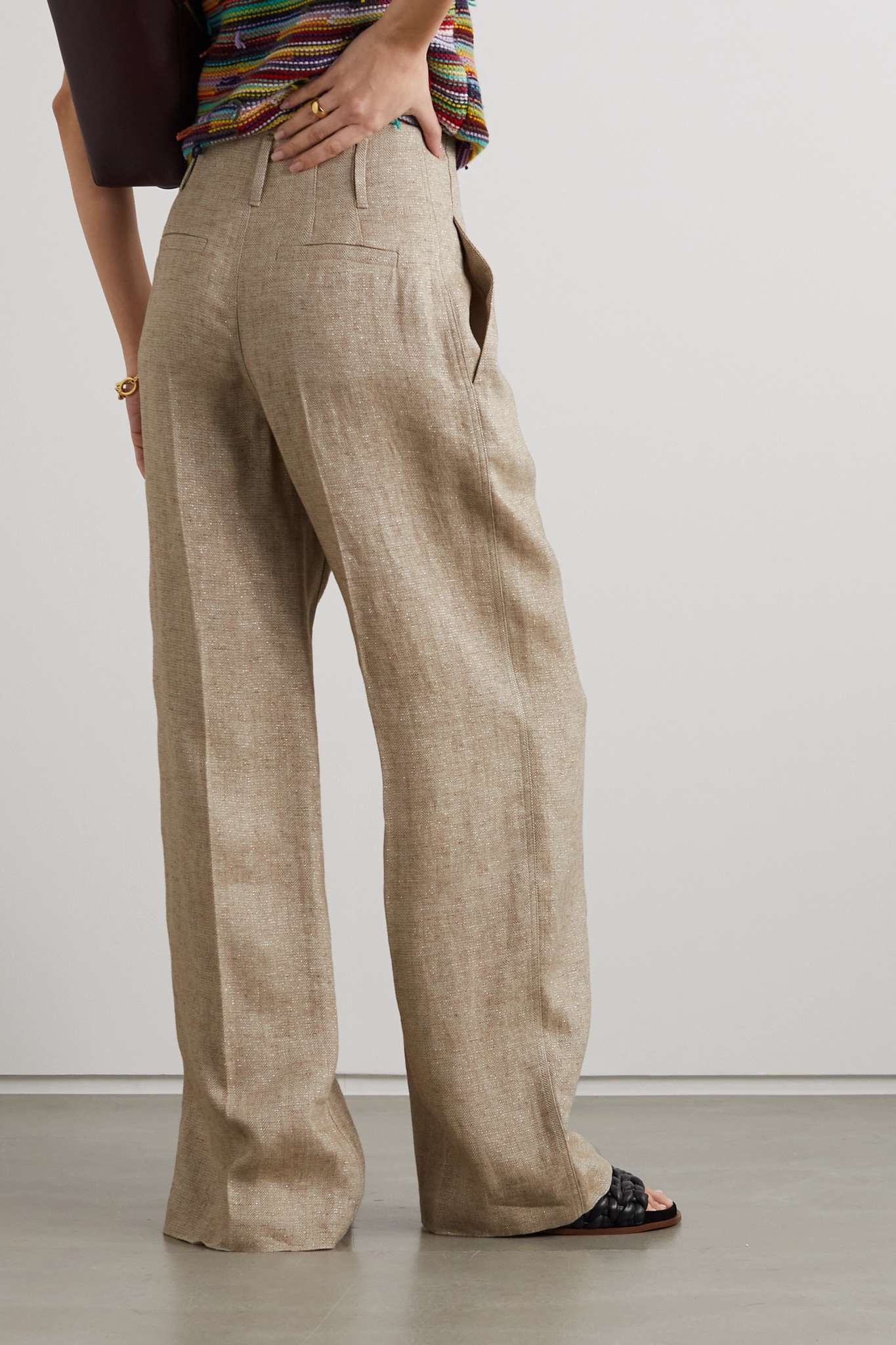 Herringbone linen-blend wide-leg pants - 3