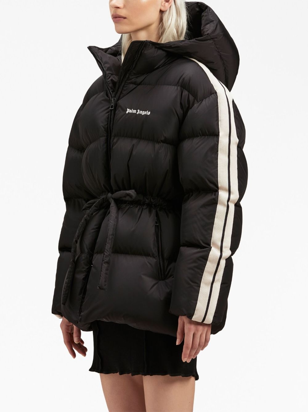 logo-embroidery hooded padded jacket - 4