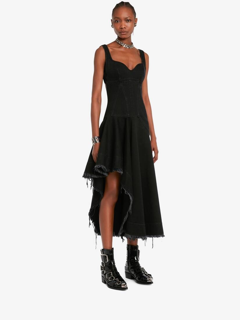 Alexander McQueen Women s Asymmetric Denim Dress in Black REVERSIBLE