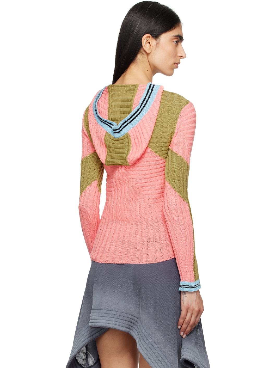 Pink & Green Quimby Fitted Knit Hoodie - 3