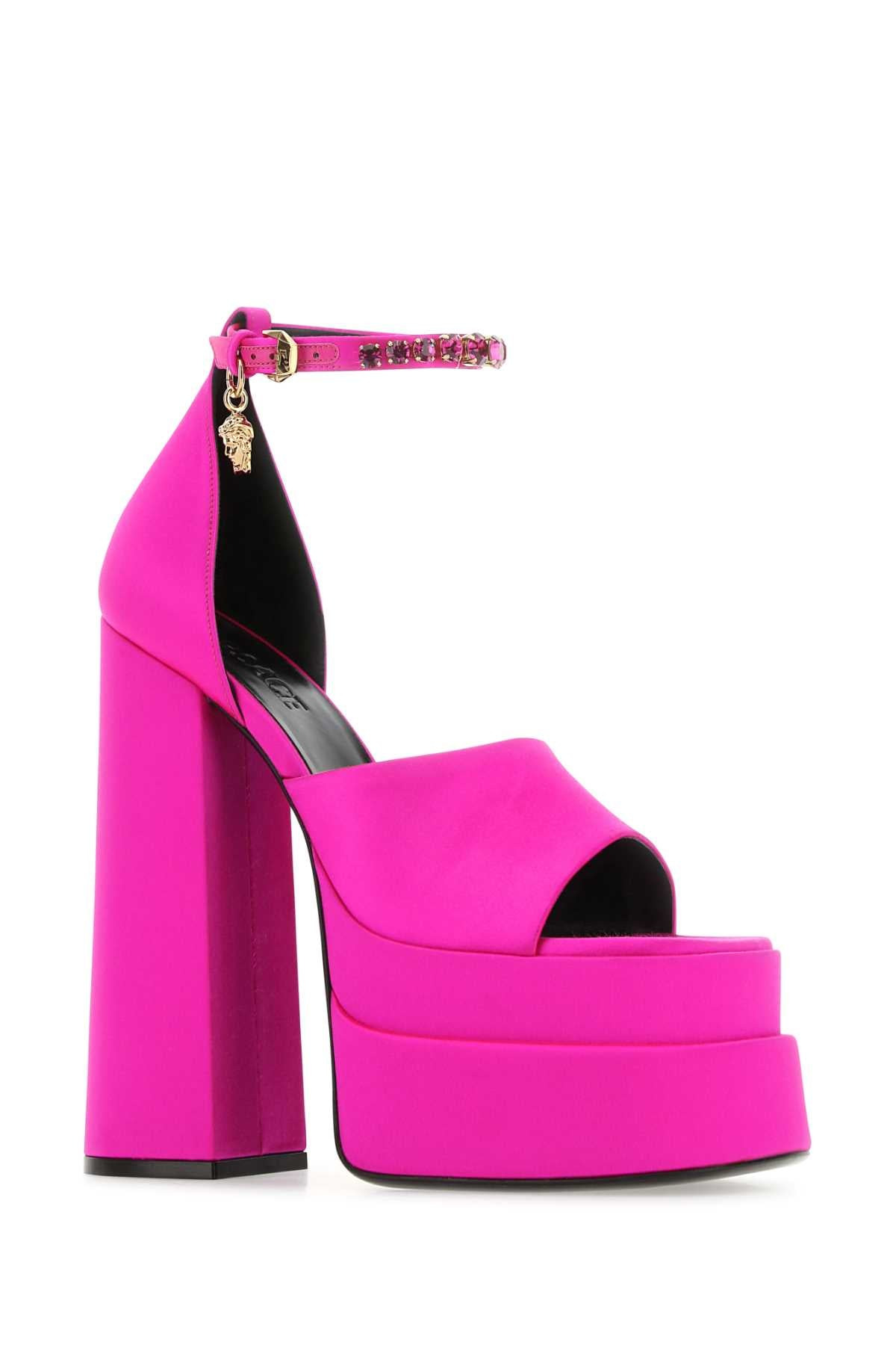 Versace Women Fuchsia Satin Medusa Aevitas Sandals - 2