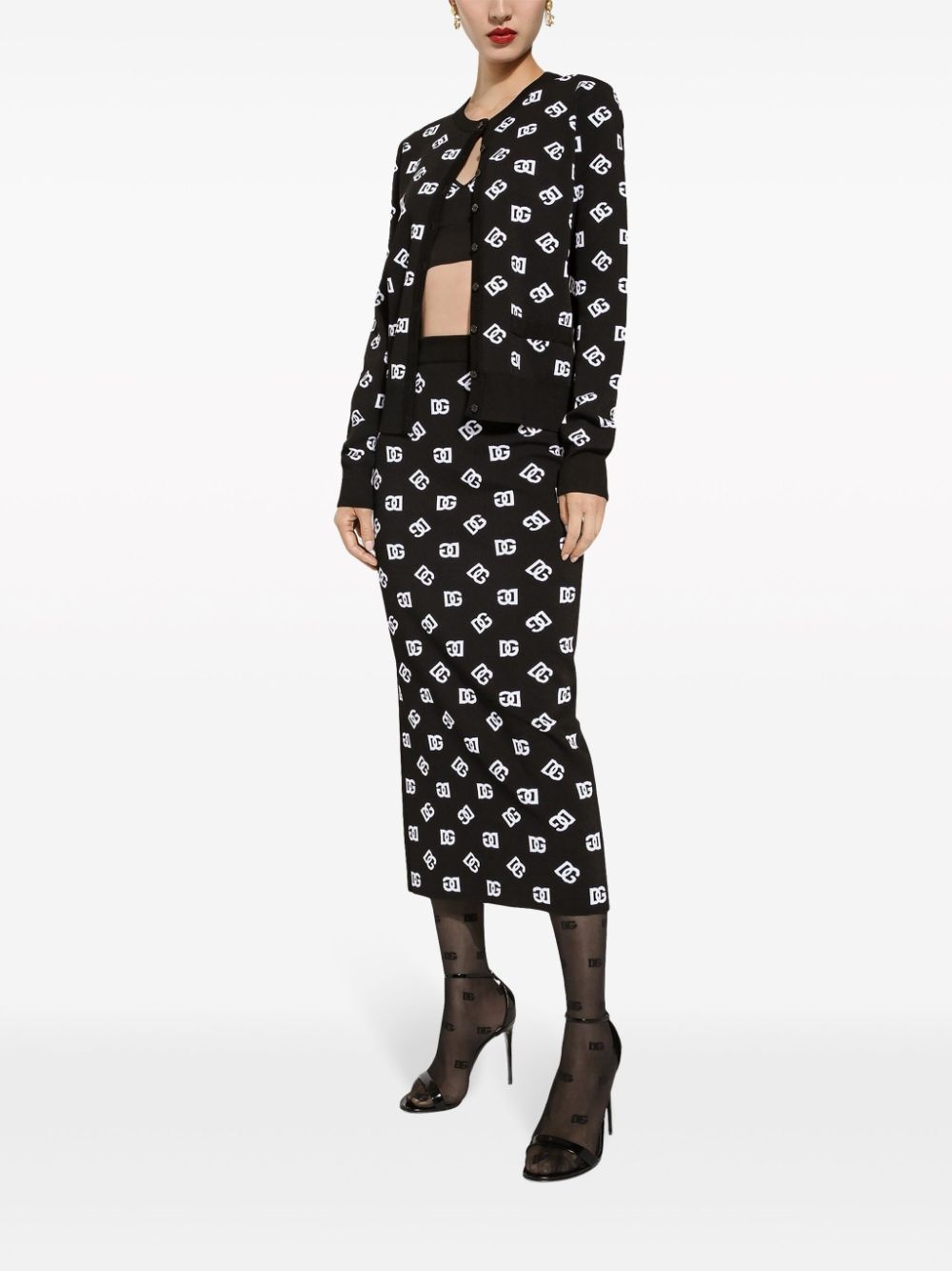 logo-jacquard knitted midi skirt - 2