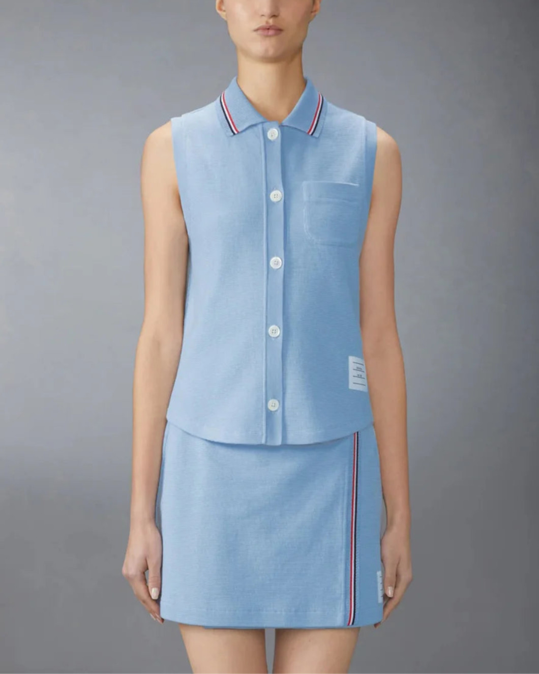 COTTON WAFFLE SLEEVELESS BUTTON SHIRT - 2