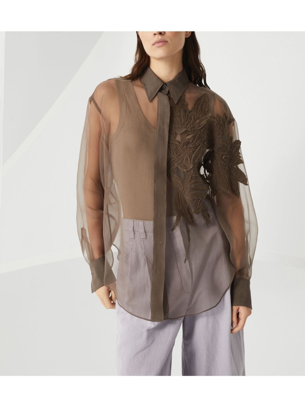 leaf-appliqué shirt - 3