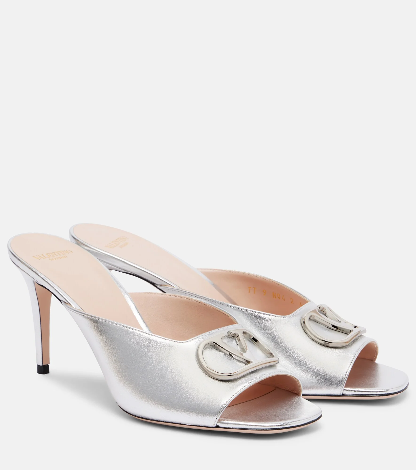 VLogo metallic leather mules - 1