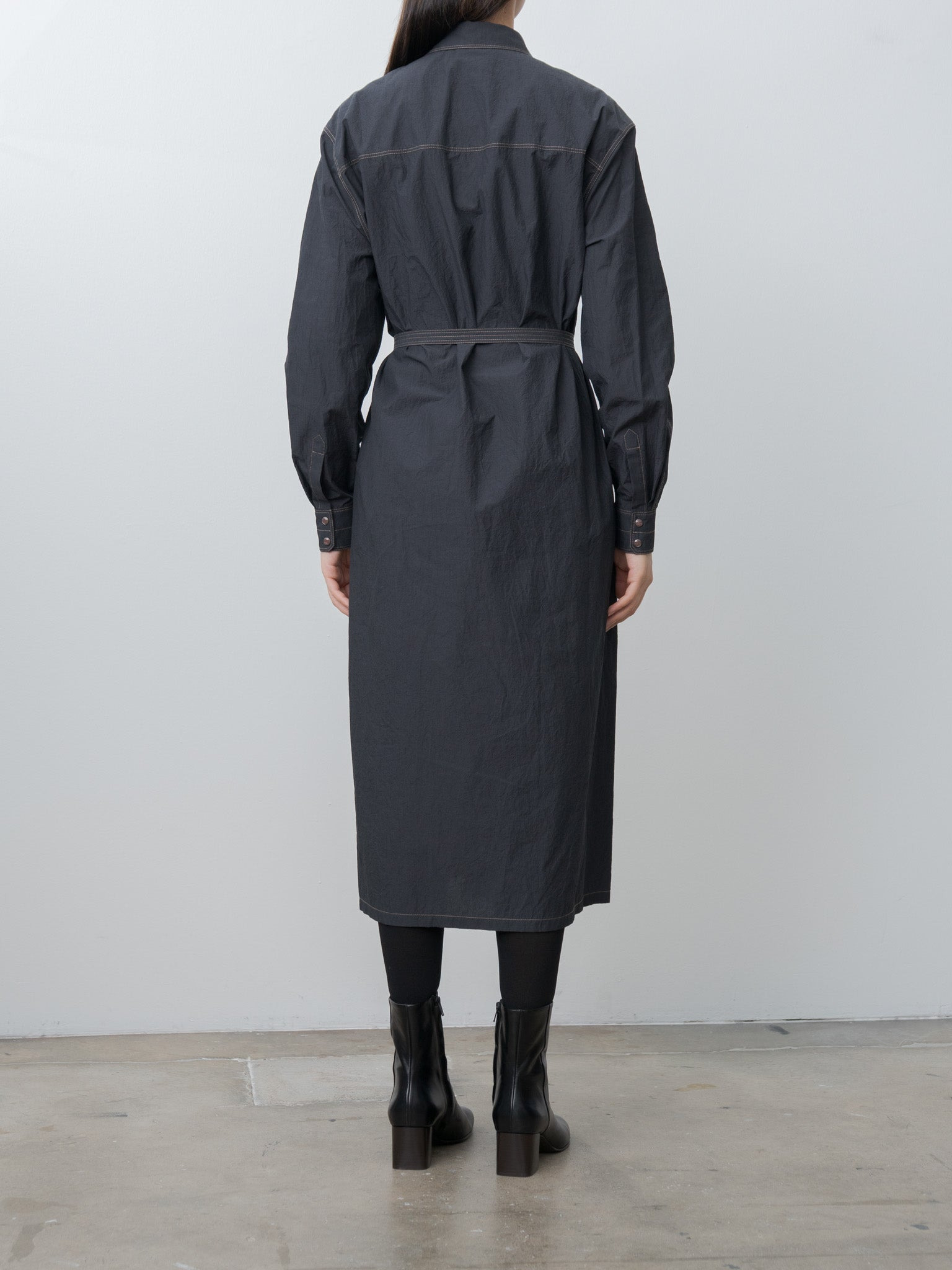 Asymmetrical Shirt Dress - Charcoal - 5