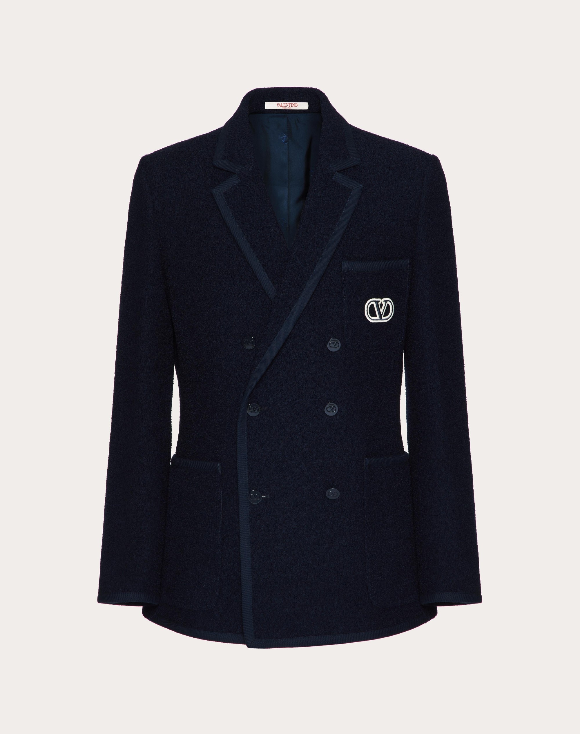 DOUBLE-BREASTED BOUCLÉ WOOL JACKET WITH VLOGO SIGNATURE EMBROIDERY - 1