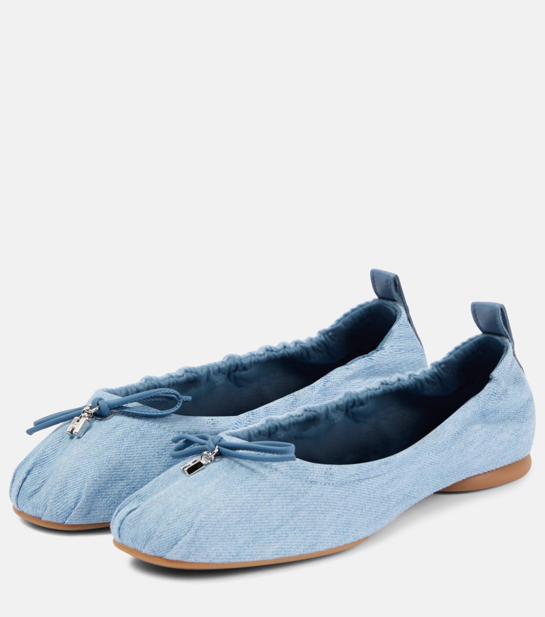 H684 bow-detail denim ballet flats - 4
