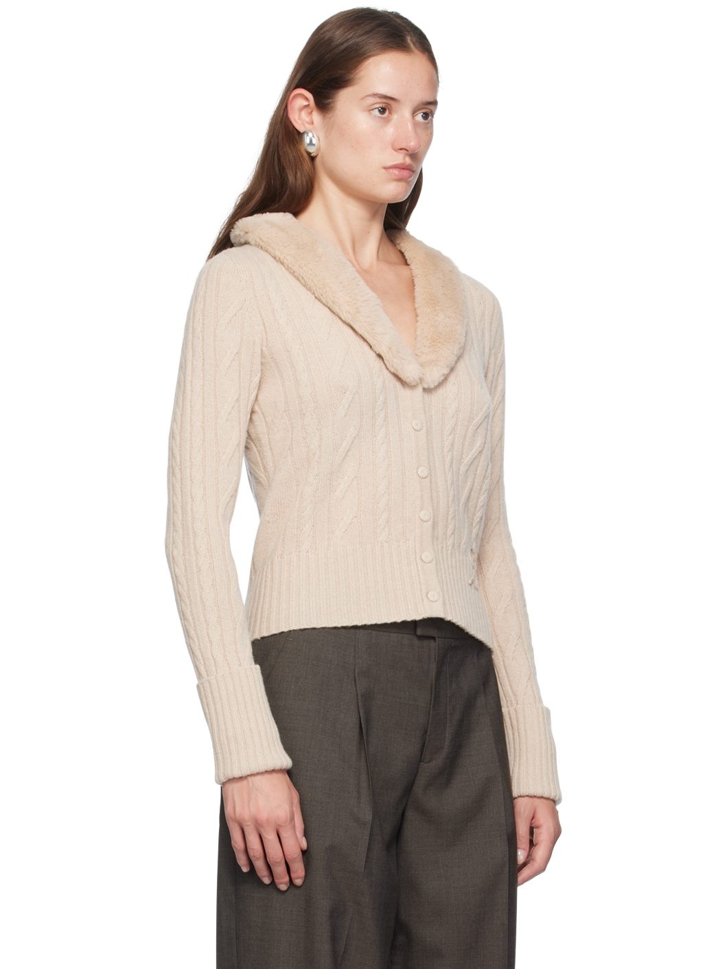 Off-White Faux-Fur Collar Cardigan - 2