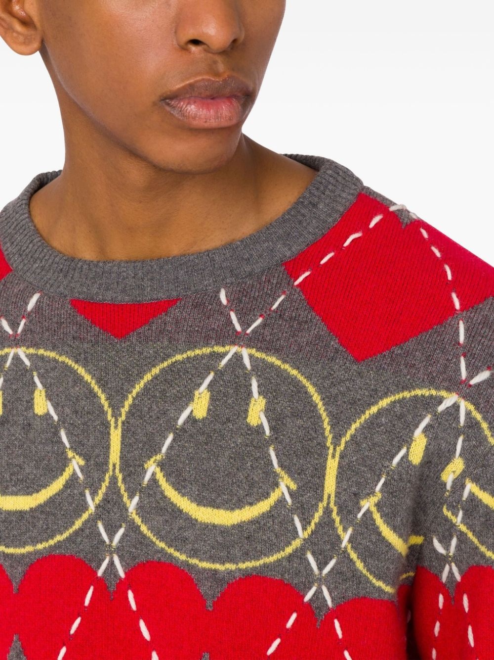SMILEY-FACE HEART-PATTERN SWEATER - 4