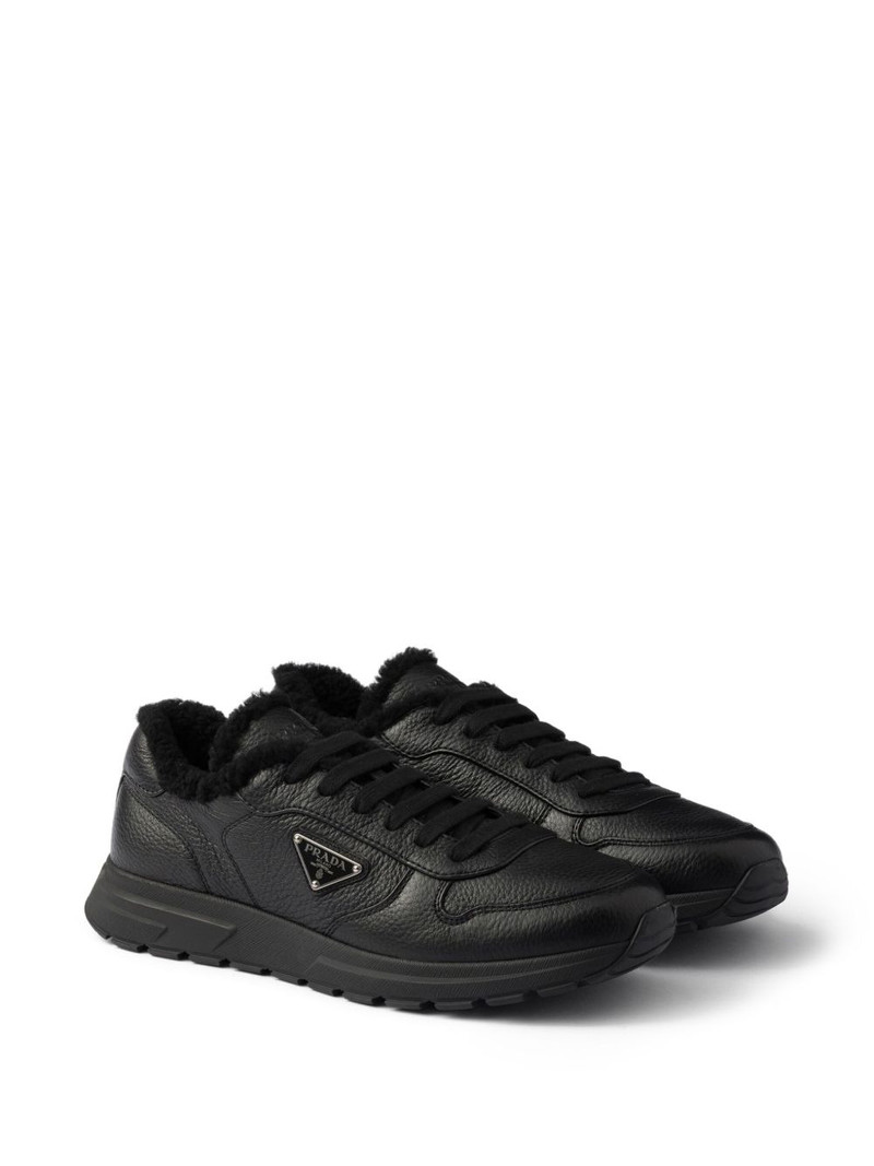 Prada Prax shearling-lining logo leather sneakers outlook