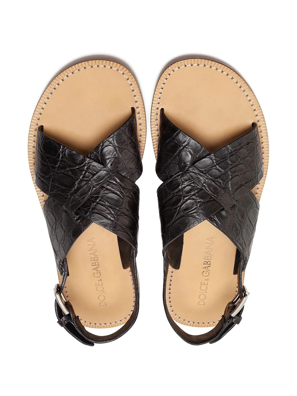 crocodile leather crossover strap sandals - 4