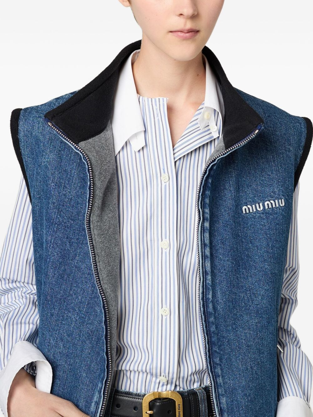 logo-embroidered denim gilet - 5