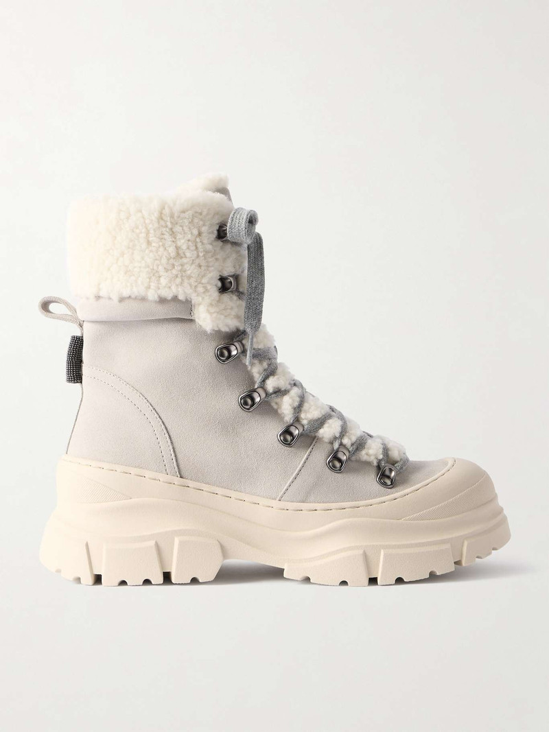 Bead-embellished shearling-lined suede ankle boots 1