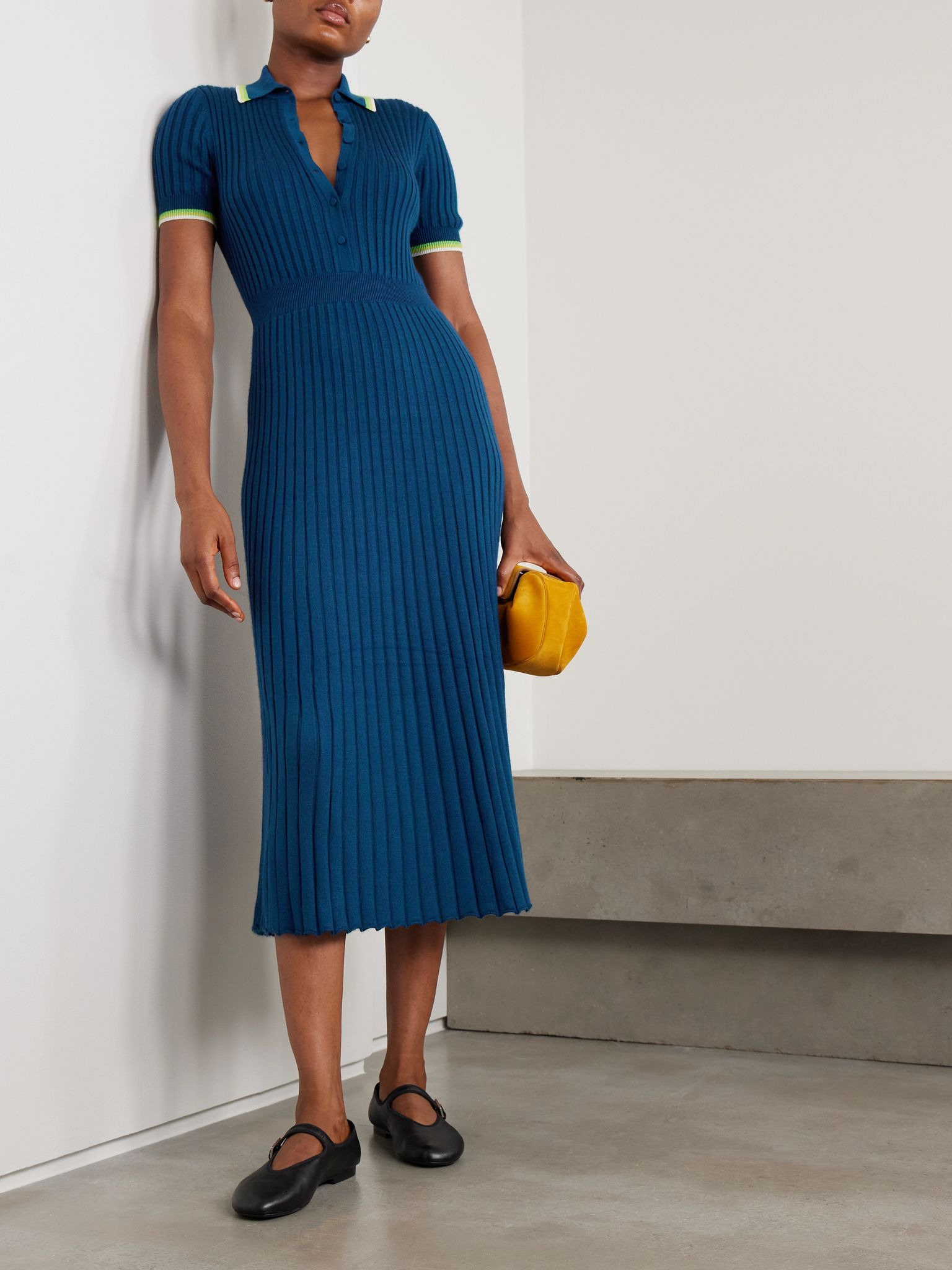 Eyot ribbed silk and cashmere-blend midi dress Mid denim - 2