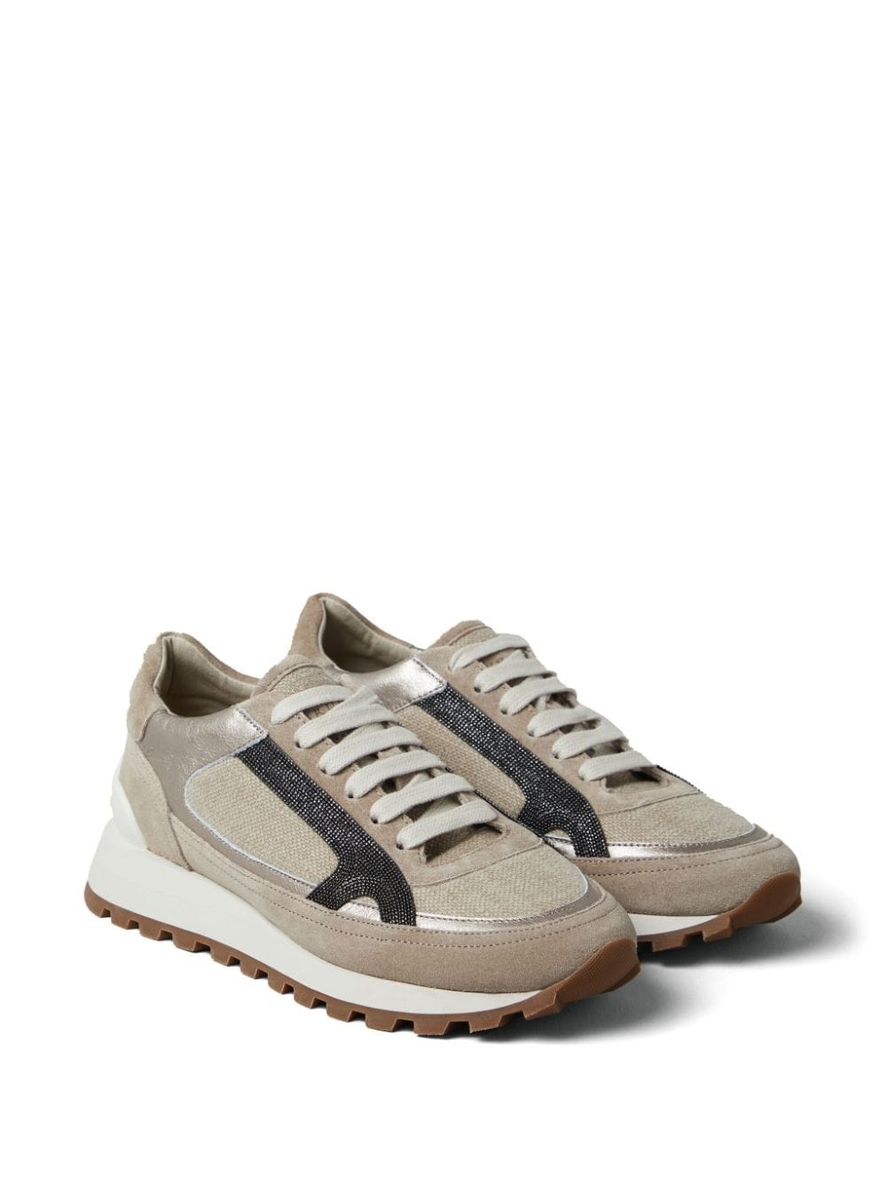 Monili-embellished panelled sneakers - 2