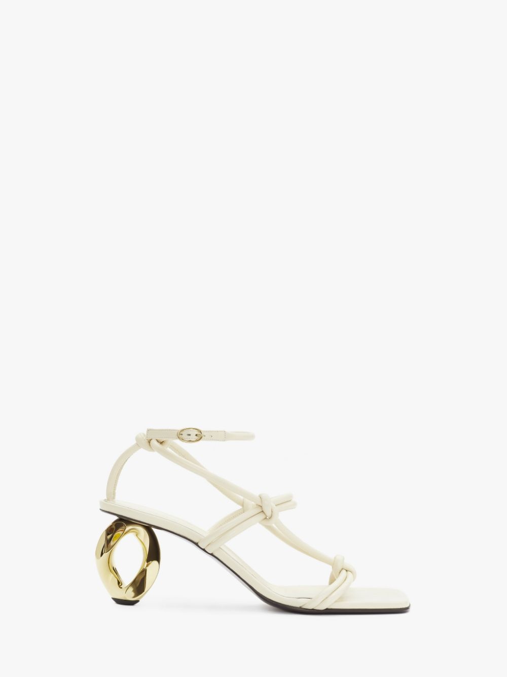 CHAIN HEEL LEATHER STRAPPY SANDALS - 1