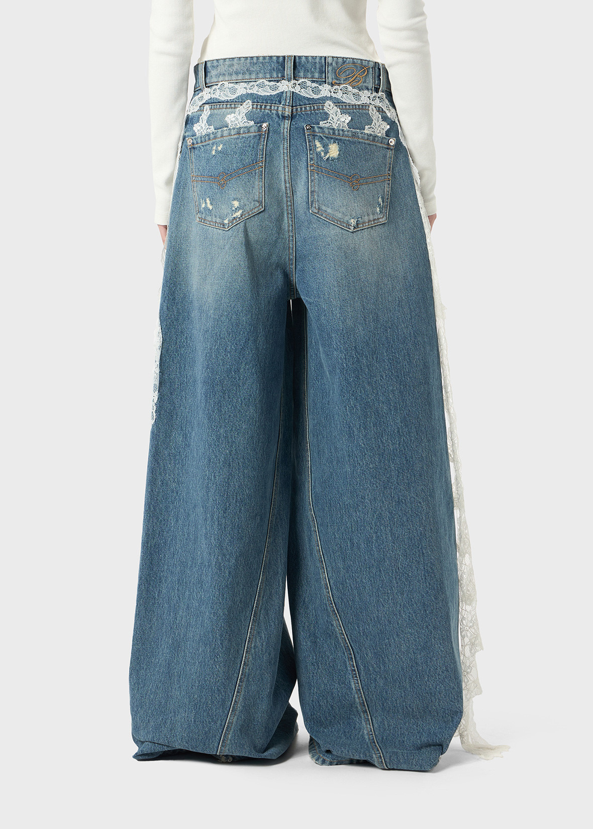 DESTROYED EXTRA BAGGY JEANS WITH LACE TRIM - 4