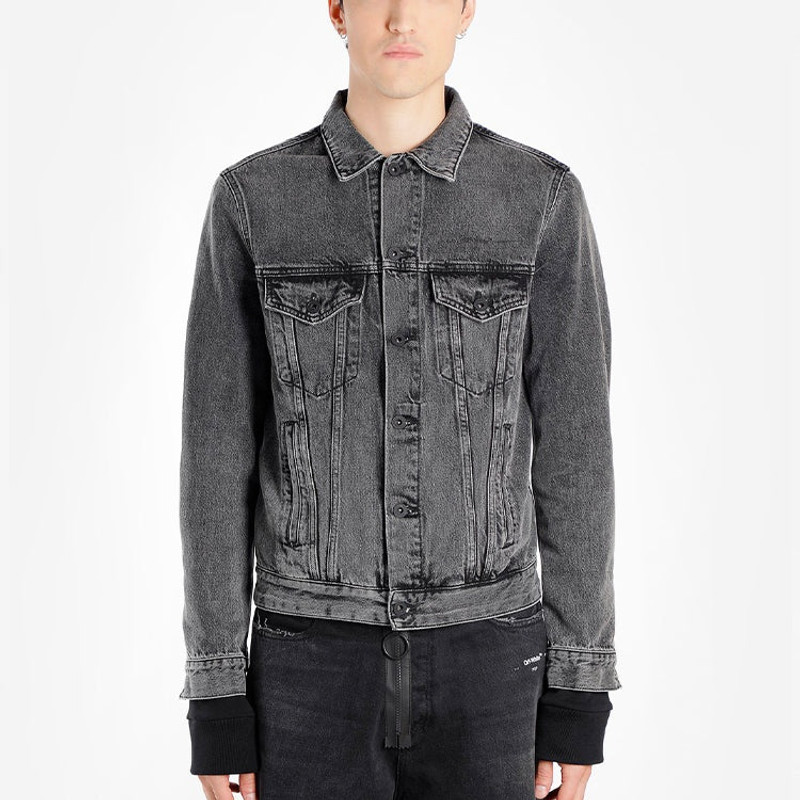 Off-White Pattern Arrow Printing Splicing Pattern Denim Jacket Gray OMYE019G20DEN0010888 5
