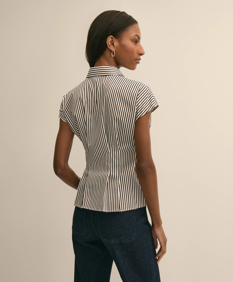 Cotton Sateen Stripe Peplum Shirt 4