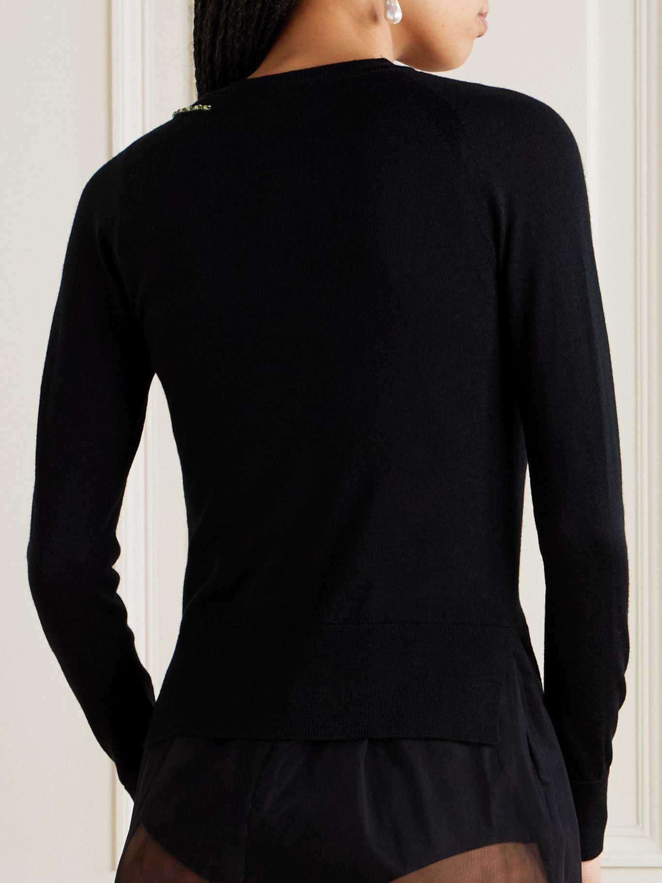 Crystal-embellished wool and silk-blend cardigan Black - 3