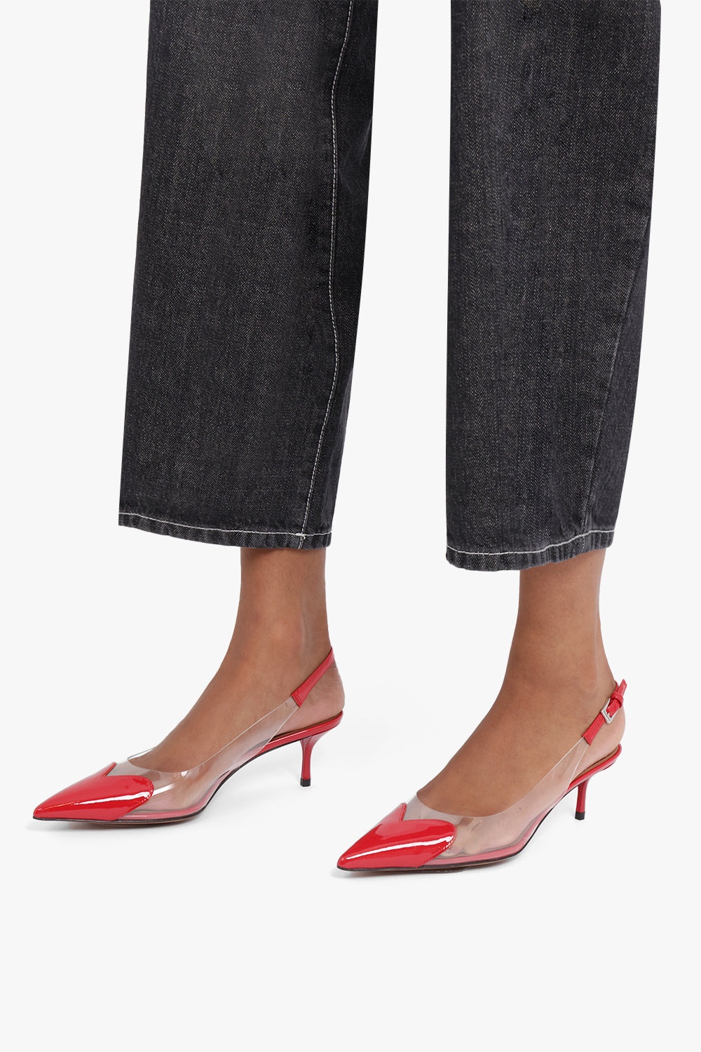 PATENT CALFSKIN 55MM HEART SLINGBACKS | RED - 5