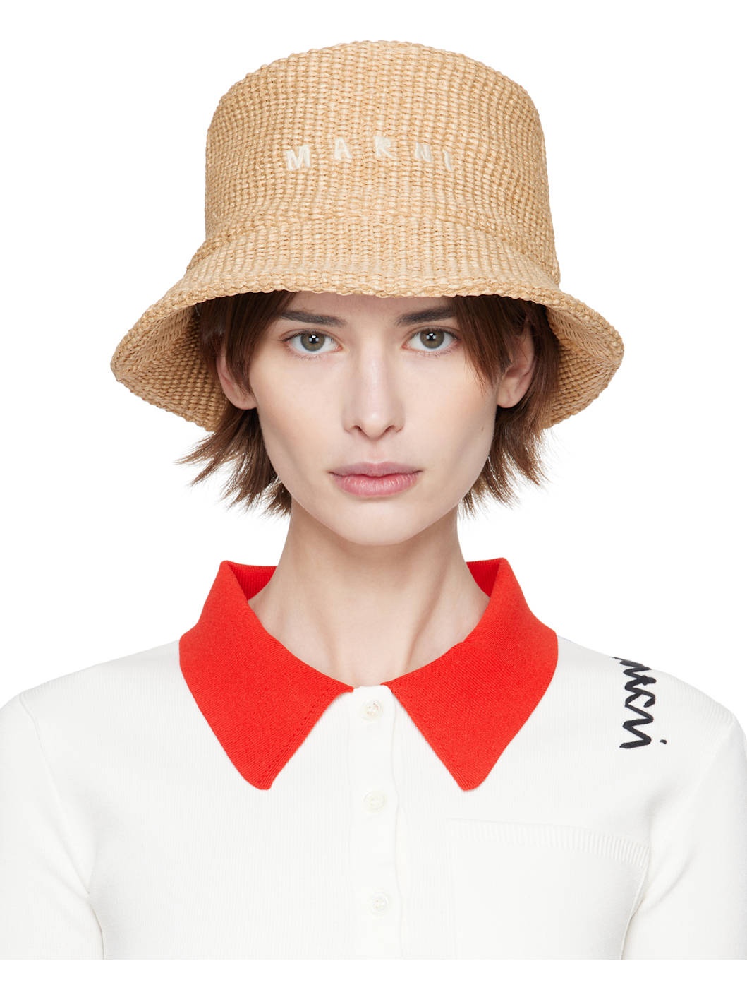 Beige Rafia Bucket Hat - 1