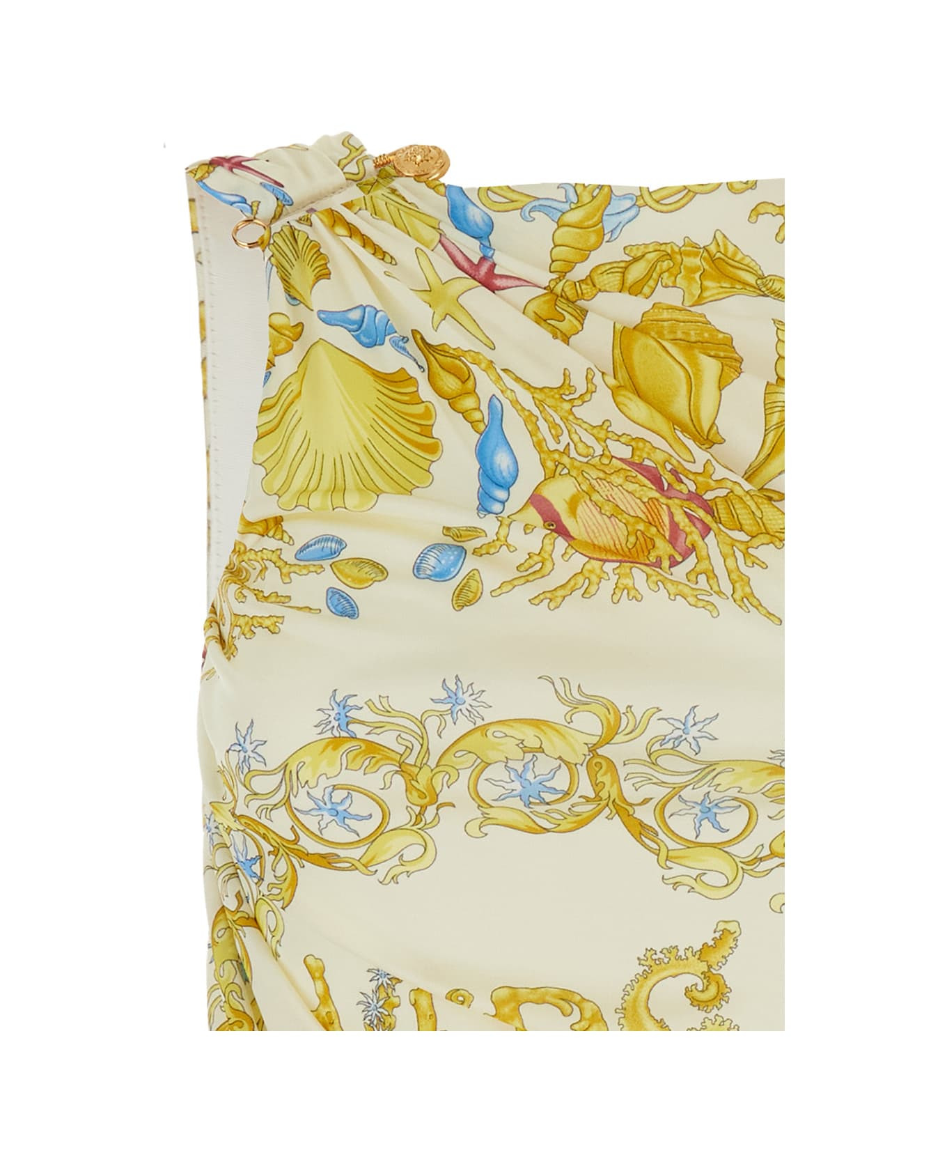 'underwater Barocco' Multicolor Sleeveless Dress With Tie Detail On The Sleeve And All-over Barocco  - 3