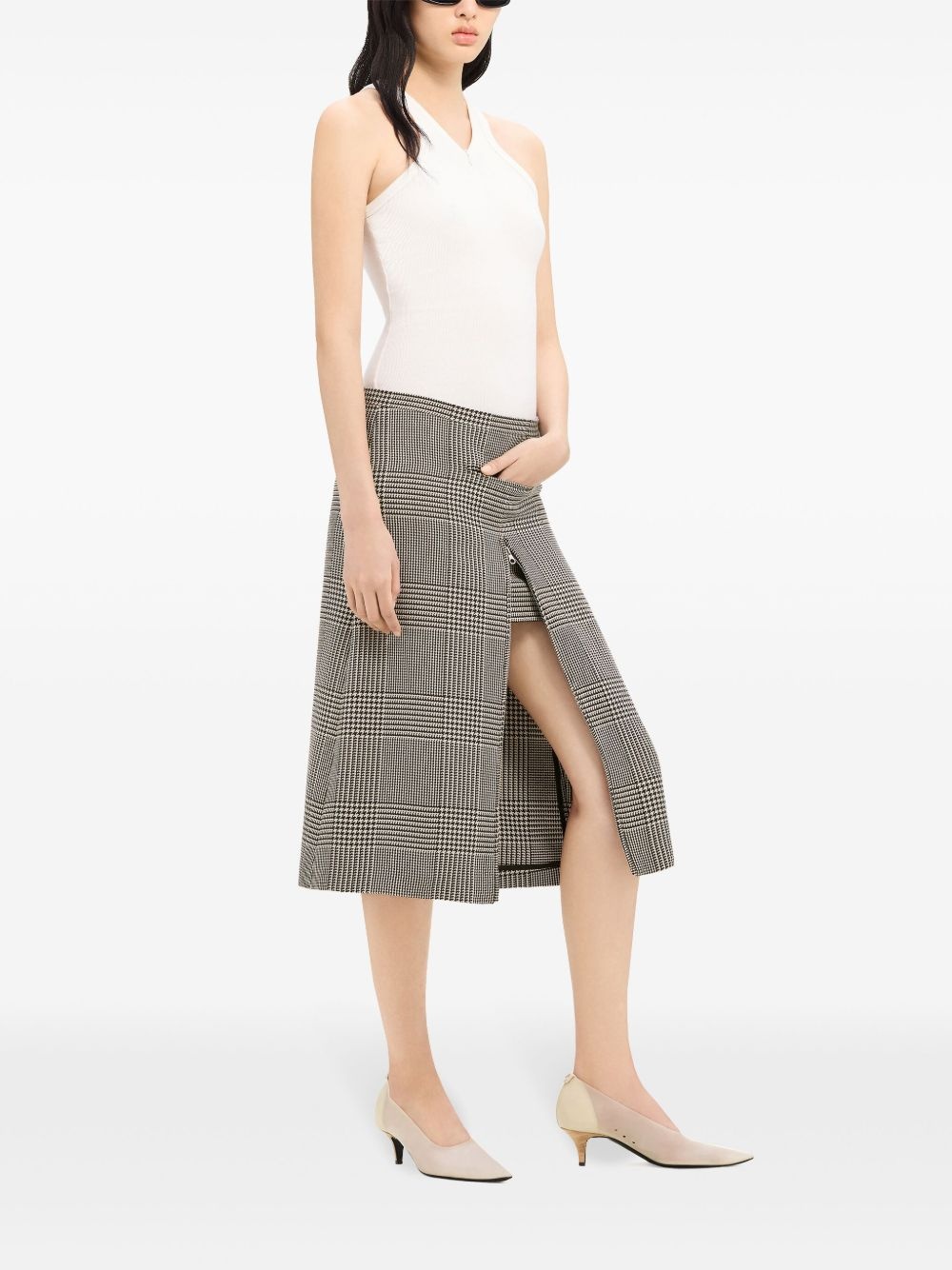 zip-detail checked midi skirt - 3