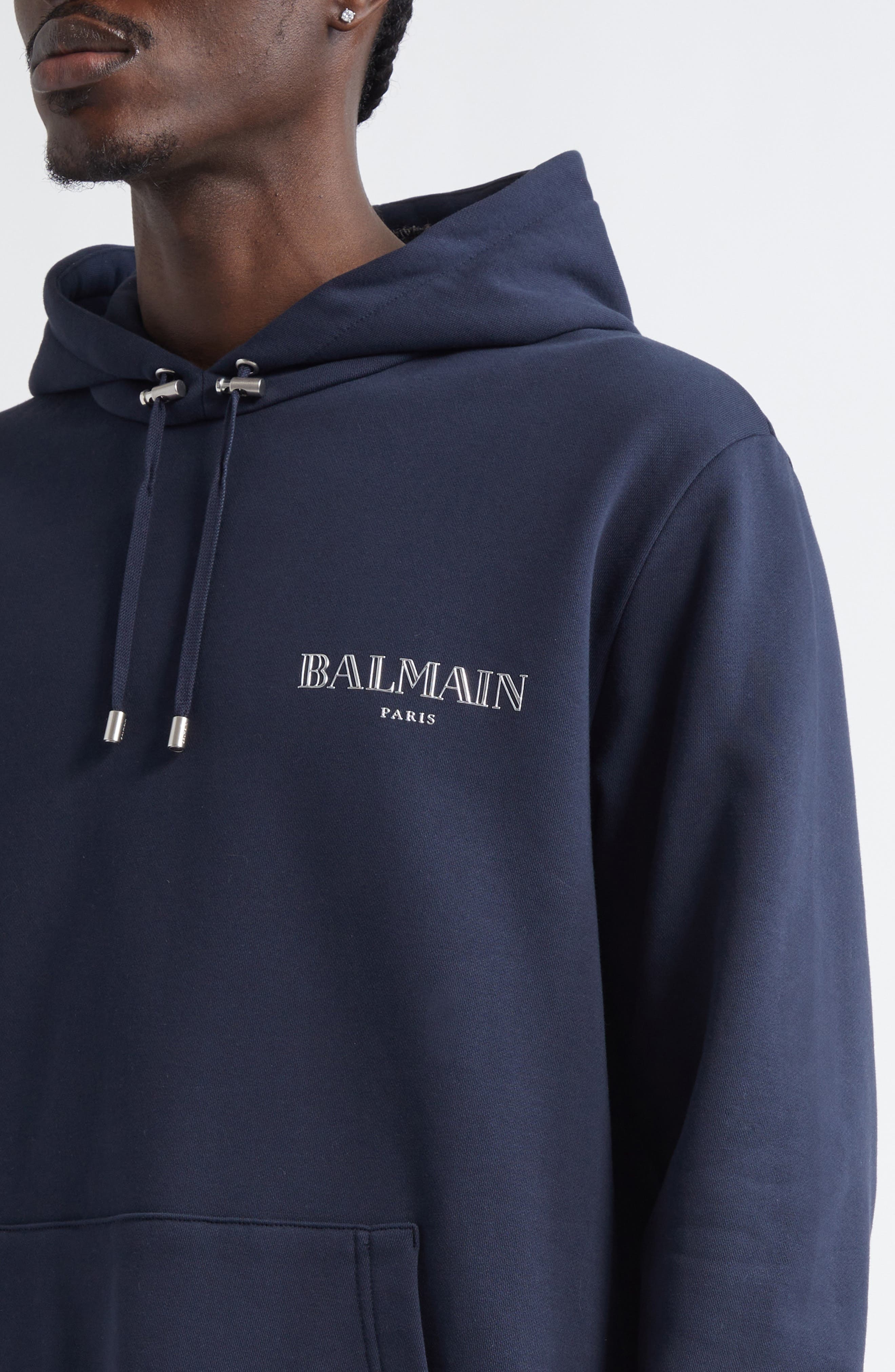 Balmain Gel Logo Hoodie in Navy/Multi at Nordstrom - 4
