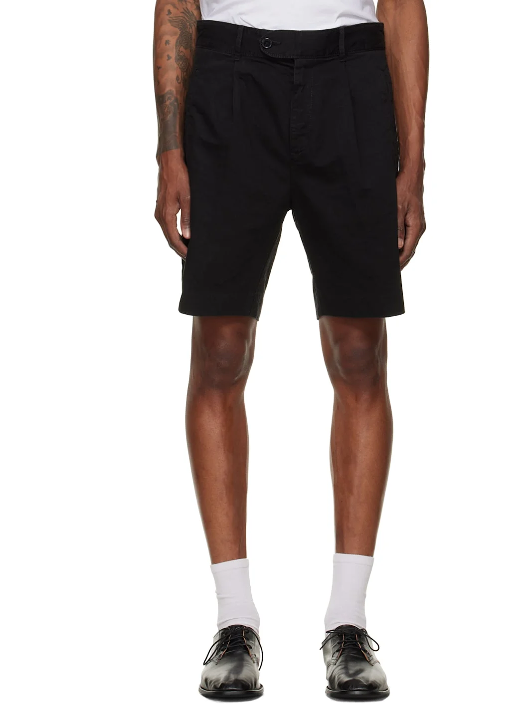 Black Straight-Fit Mercerised Cotton Chino Shorts - 1