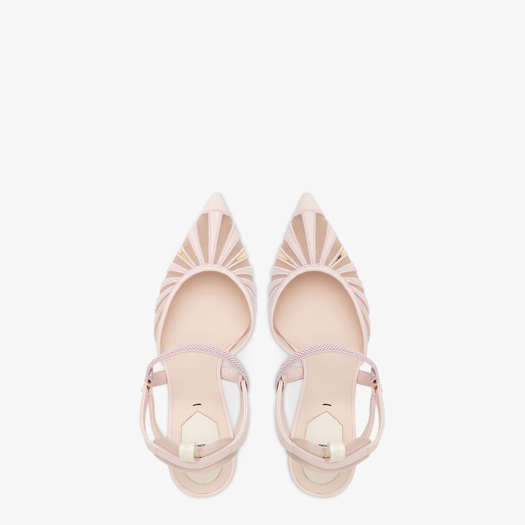 Pink leather and mesh high-heeled slingbacks - 4