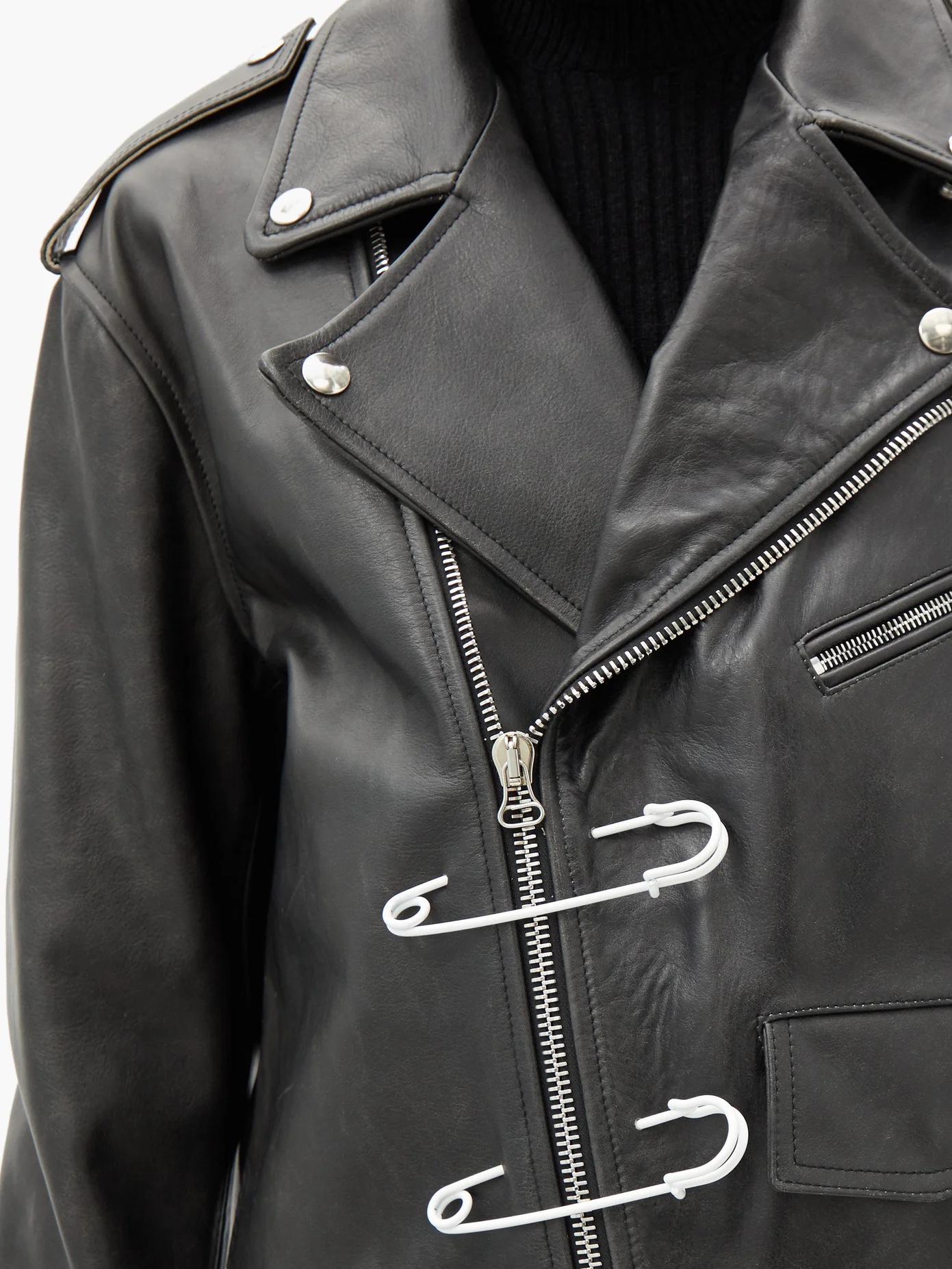 Safety-pin leather biker jacket - 4