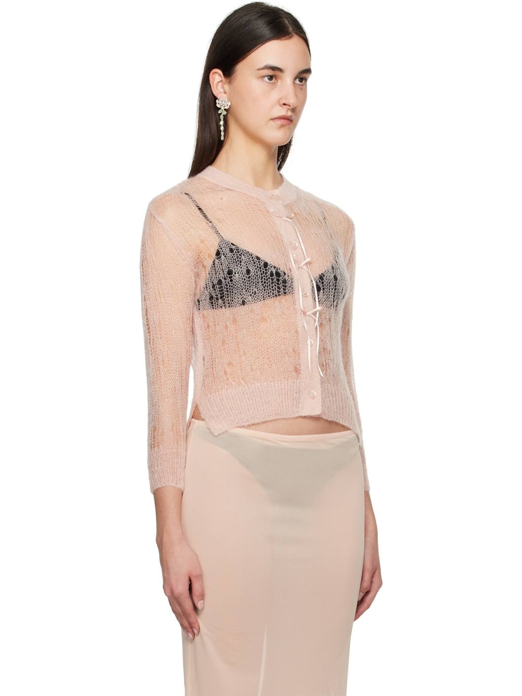Pink Cropped Long Sleeve Cardigan - 2