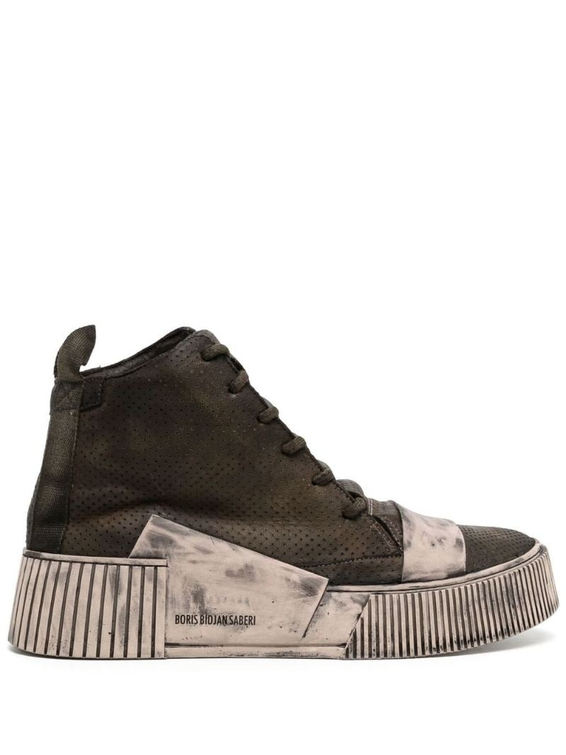 distressed high-top leather sneakers - 1