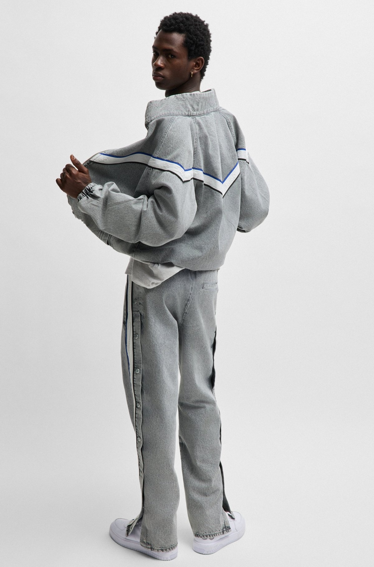 ZIP-UP DENIM JACKET WITH CONTRASTING TAPE DETAIL - 6