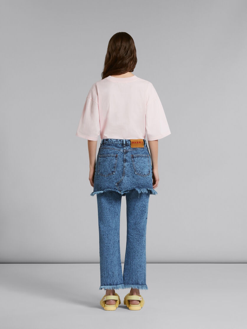 BLUE MARBLED DENIM TROUSERS WITH SKIRT OVERLAY - 3