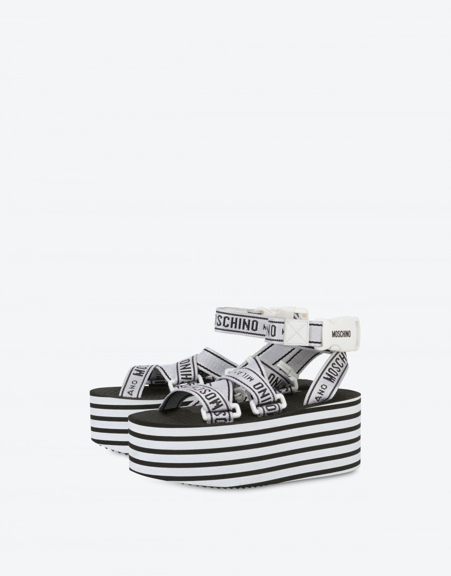 STRIPED PLATFORM WEDGE SANDALS - 1