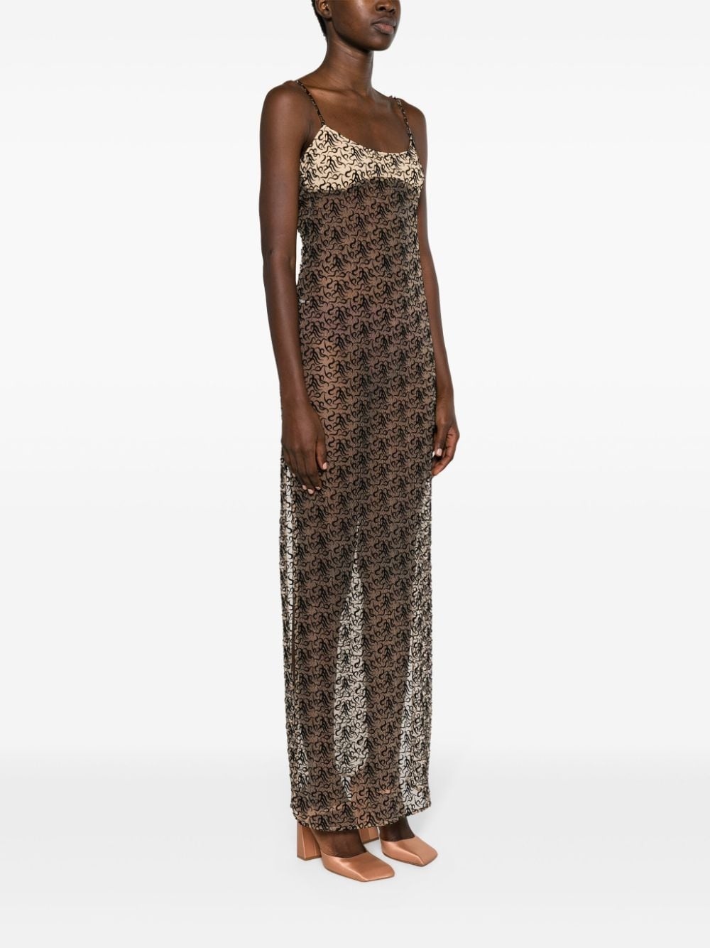 embroidered semi-sheer maxi dress - 3
