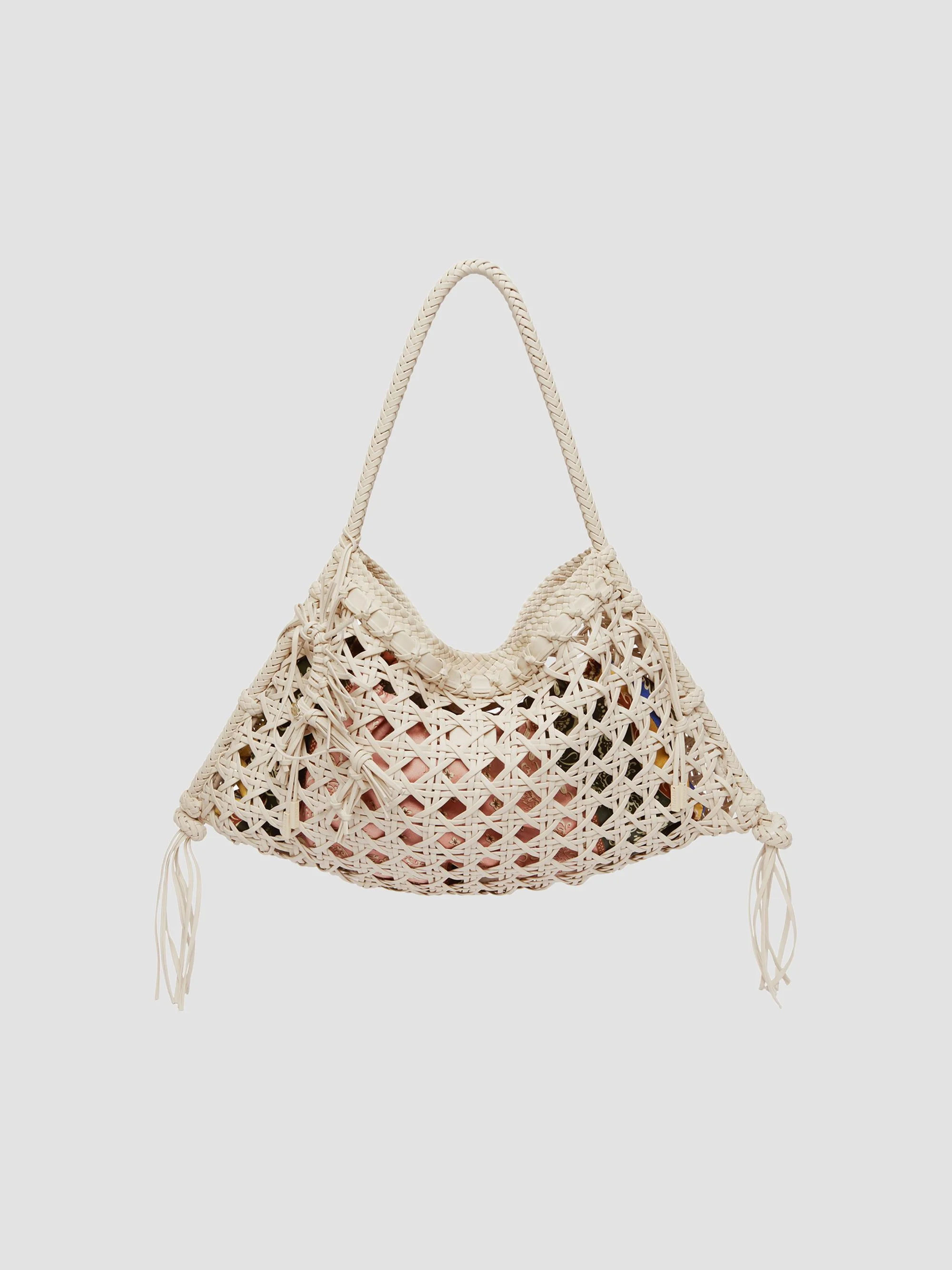 Women's Woven Maxi Leather Tote Bag - Ivory - 1
