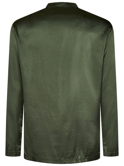 TOM FORD Military-colored stretch silk pajama shirt with henley collar and logo label. outlook
