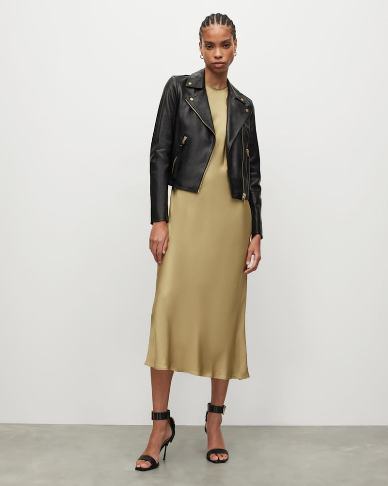 DALBY SLIM FIT GOLD LEATHER BIKER JACKET 4