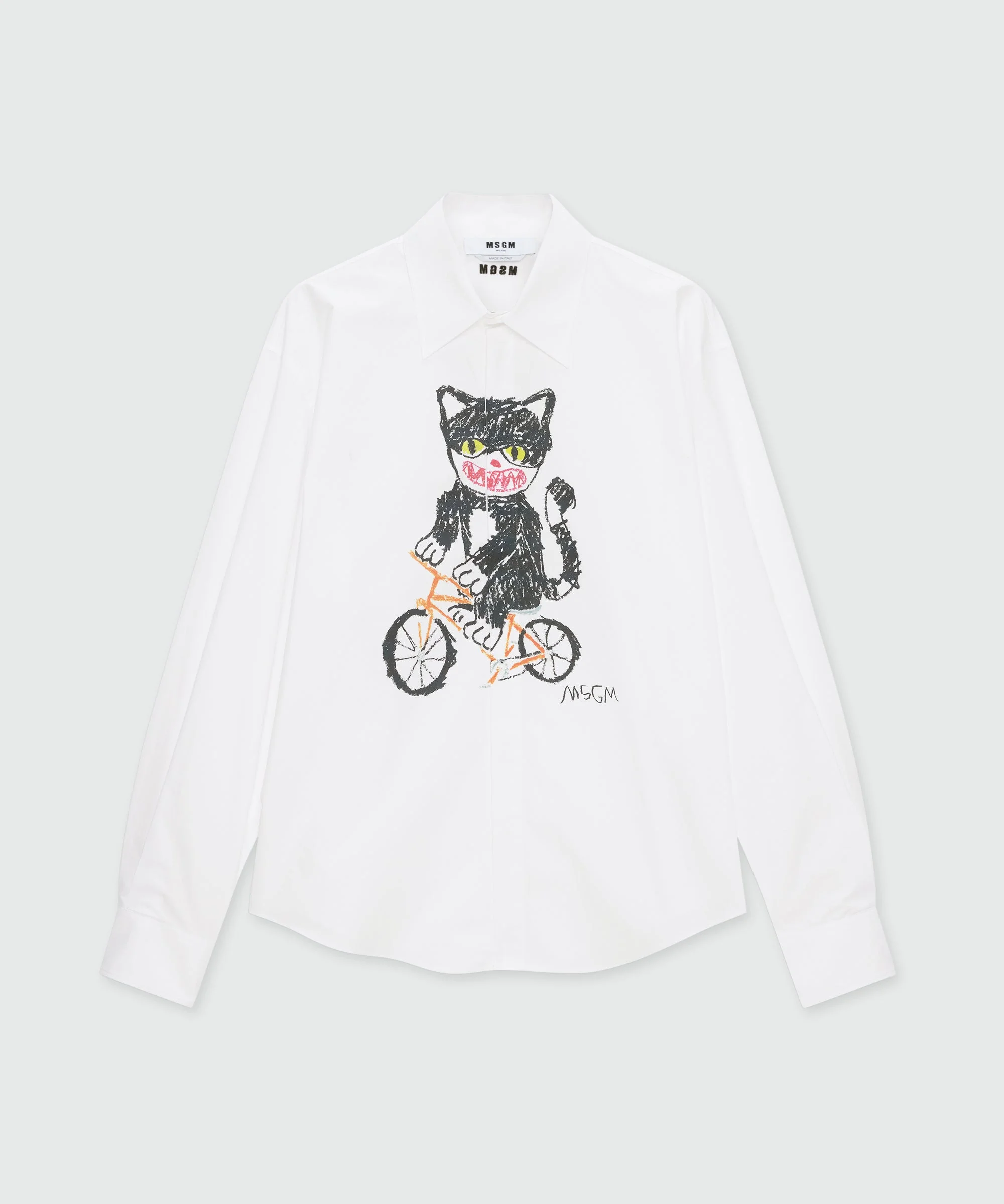 White long-sleeve cotton poplin shirt with front print - 1