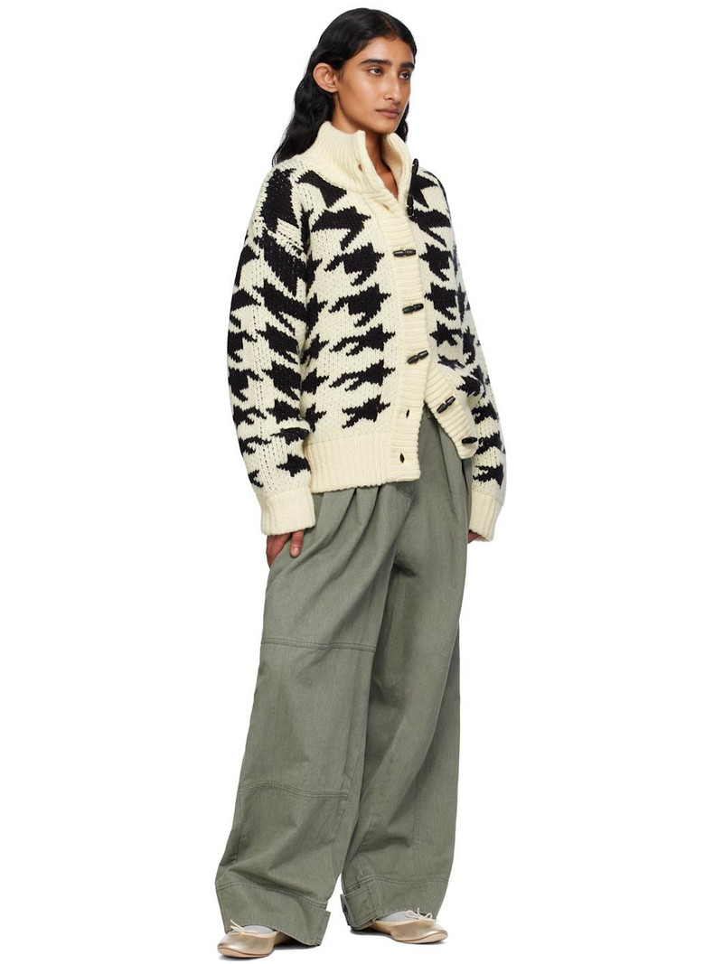OPEN YY Off-White & Black Hound's Tooth Star Cowichan Cardigan outlook