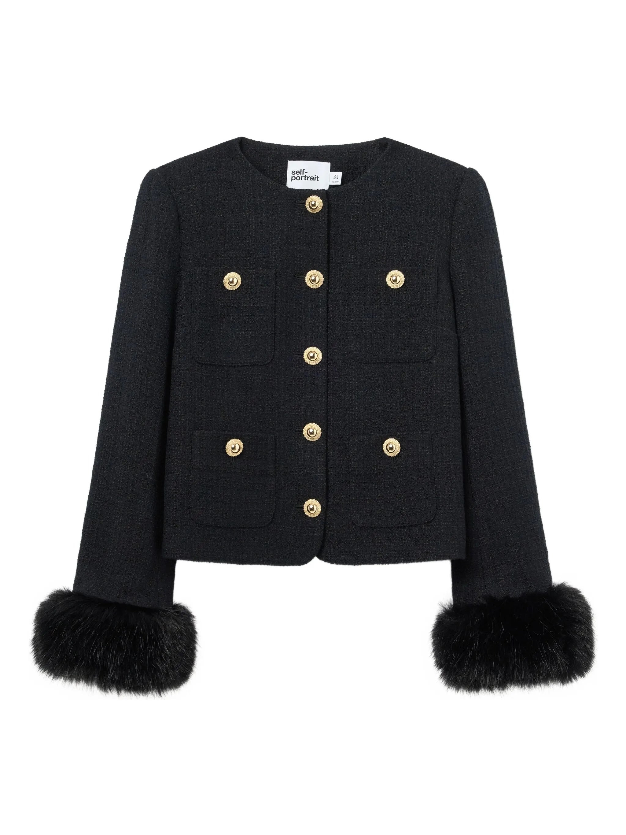 Self-portrait Faux Fur-cuff Buttoned Jacket - 1